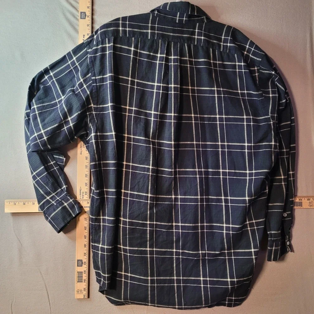Ralph Lauren Blake Mens Large Navy Green Plaid Cotton Button Down Shirt L‎